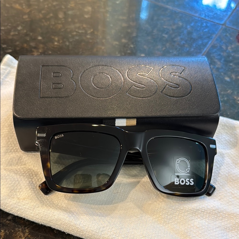 Boss Tortoise Frame Sunglasses with Black Lenses
